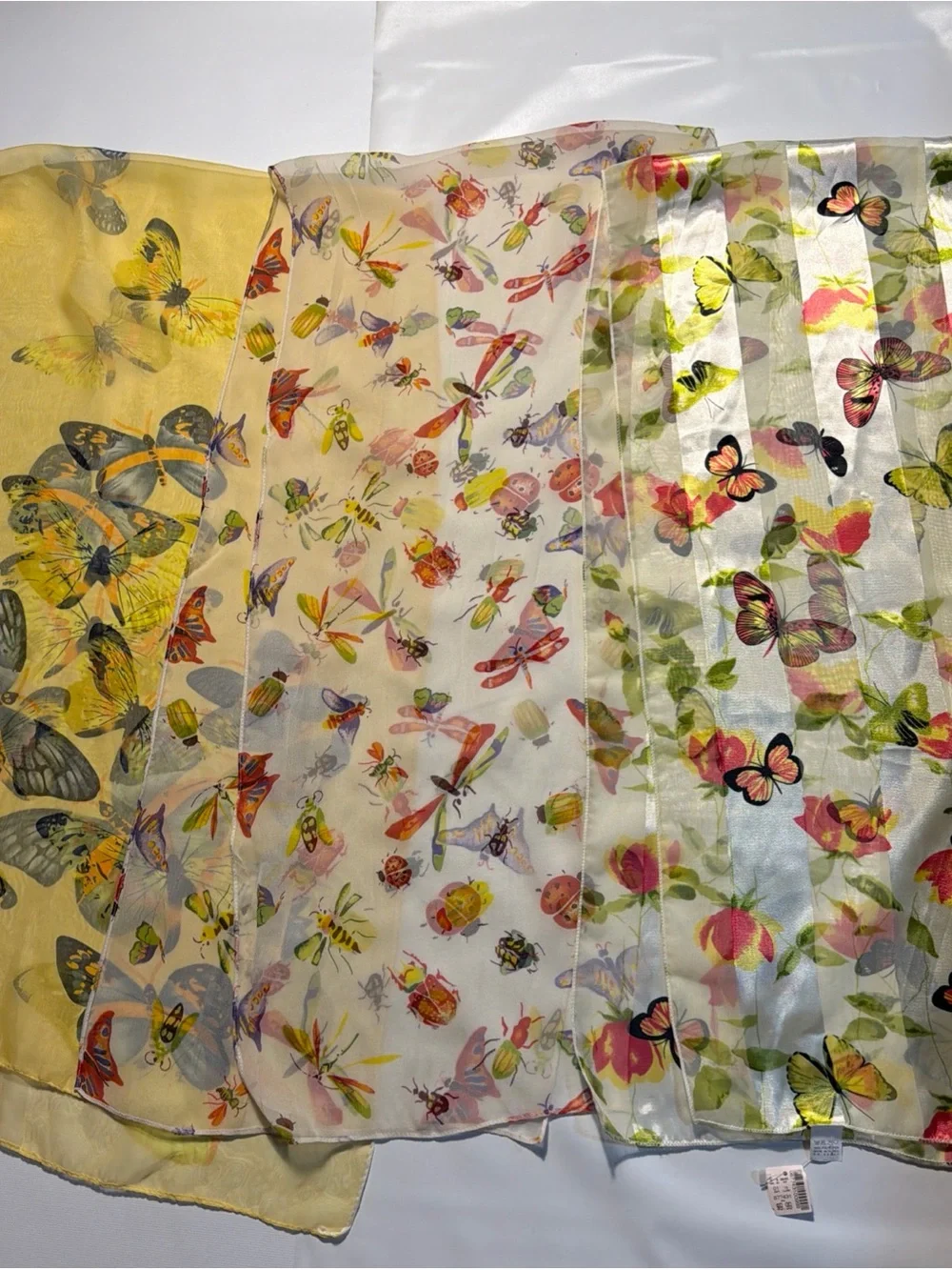 Vintage Lot of 3 Butterfly & Bugs Print Scarves Silk & Polyester 1 New